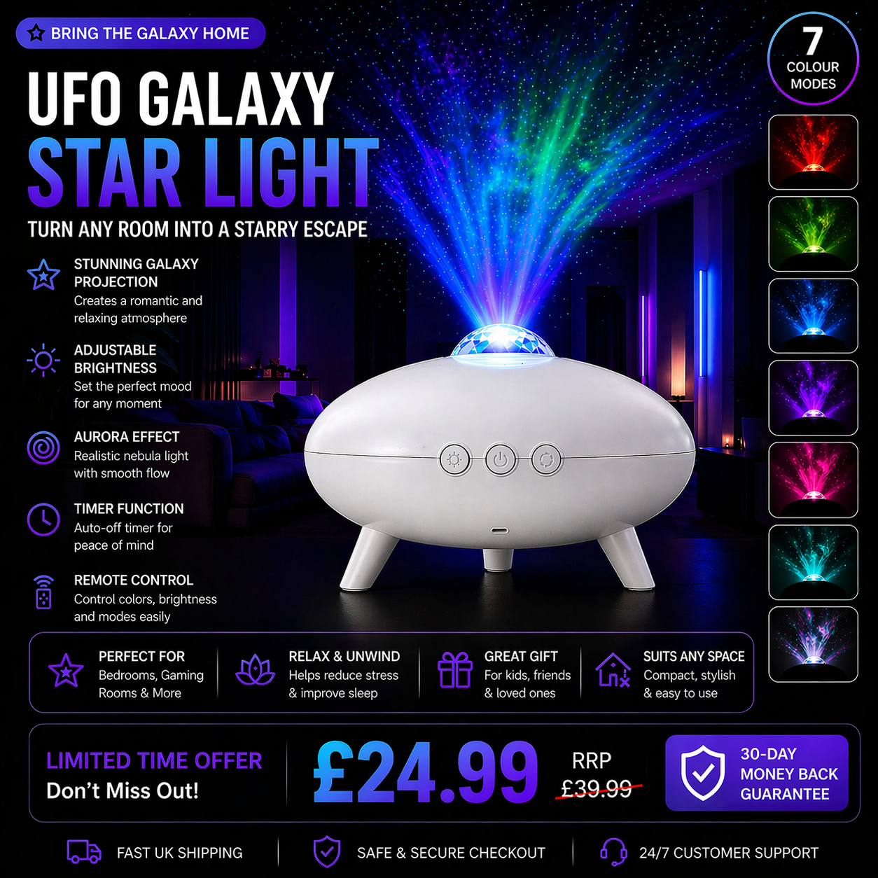 UFO Star Light Colorful Projection Lamp Projector